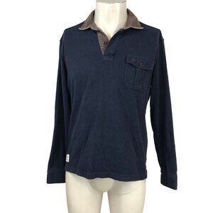 BEAN POLE - MENS SLIM105 - BLUE LONG SLEEVE HENLEY HUNTING SHIRT